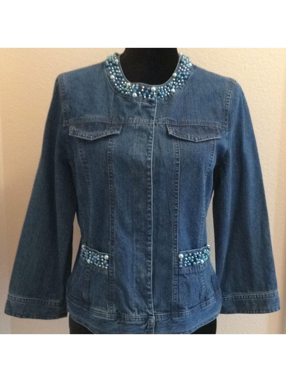 TANTRUMS Denim Jacket Pearl Beaded Large